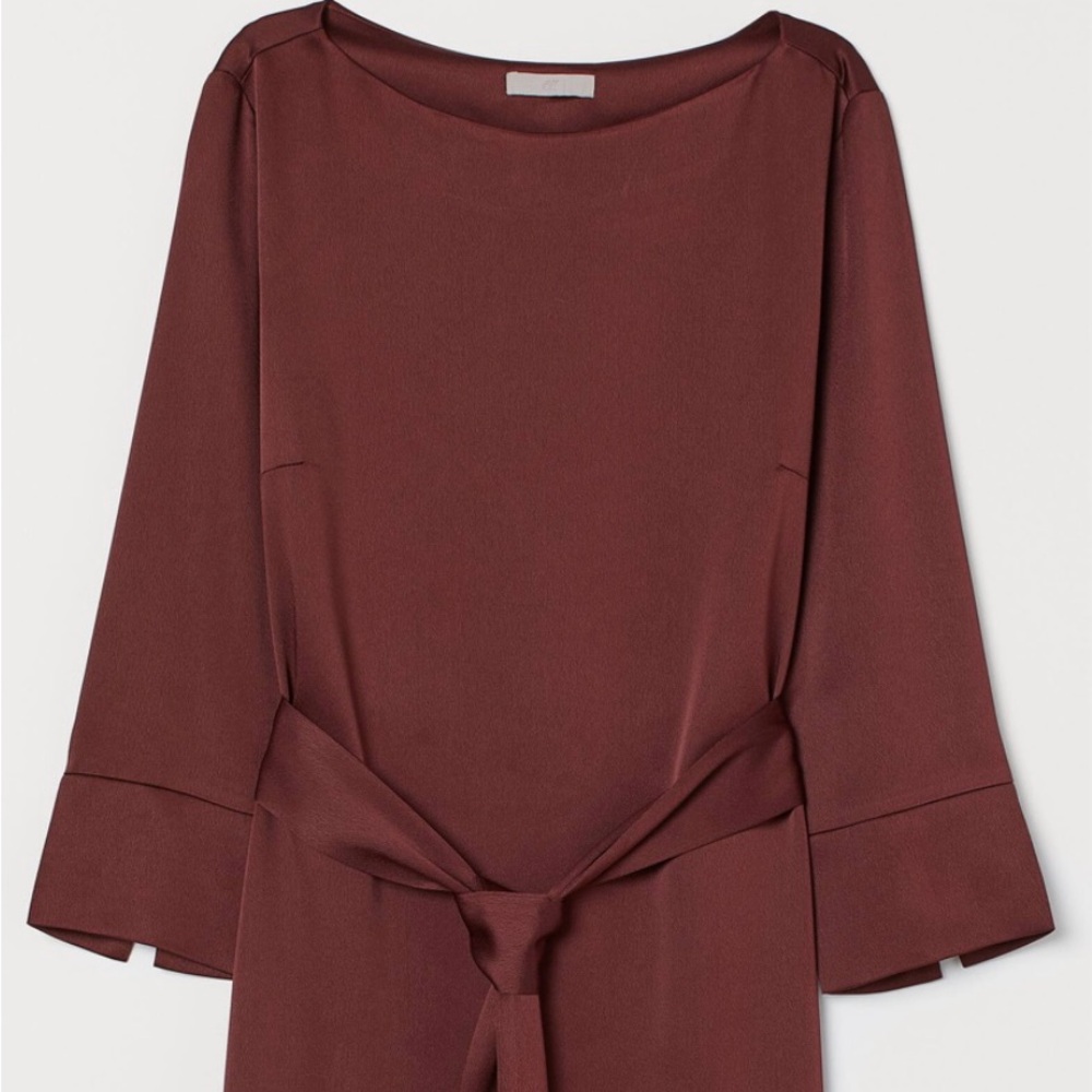 H&M Dress With Tie Belt Dark Brown Size 8